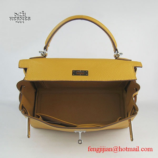 Hermes Kelly 32cm Togo Leather Bag Yellow 6108 Silver Hardware